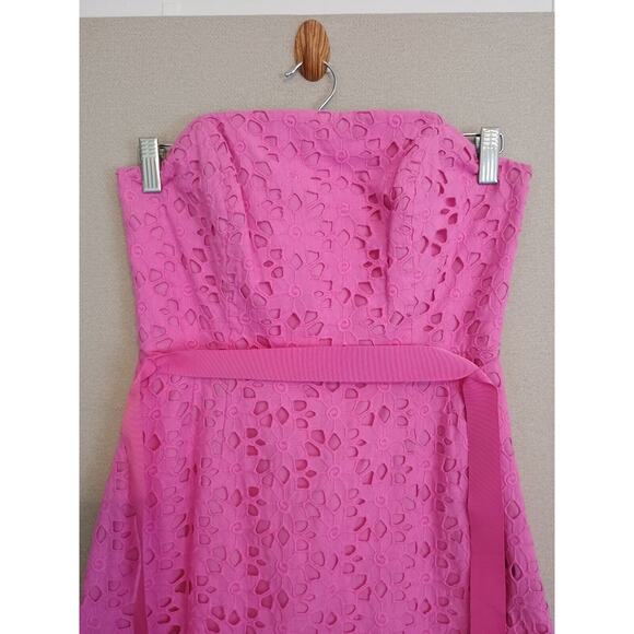 Lilly Pulitzer Dress Women 2 Pink Eyelet Crochet Coquette Floral Twee Mini Flare - Picture 3 of 7